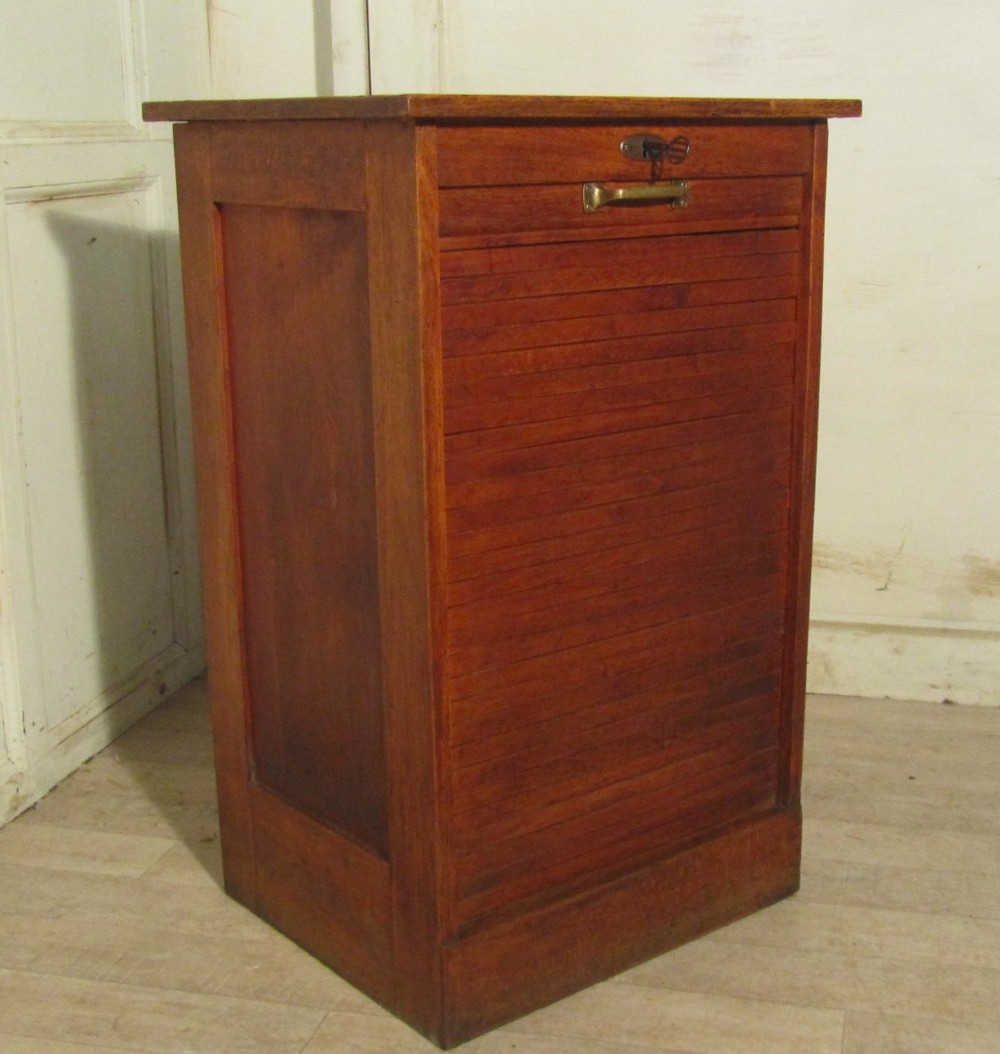 Tambour Fronted Golden Oak Art Deco Filing Cabinet