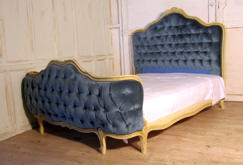 19th Century French Blue Corbielle Chateau Double Bed