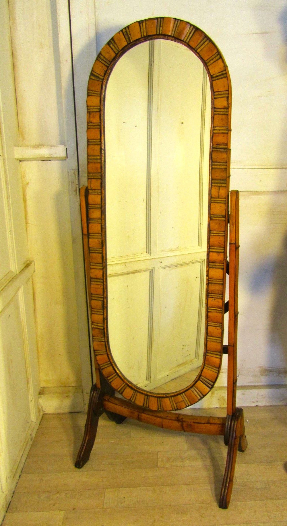 Art Deco Oval Bamboo Cheval Mirror