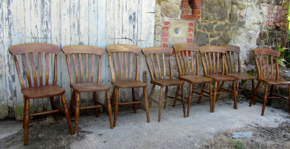 A Harlequin Set of 8 Beech & Elm Country Kitchen Dining Chairs