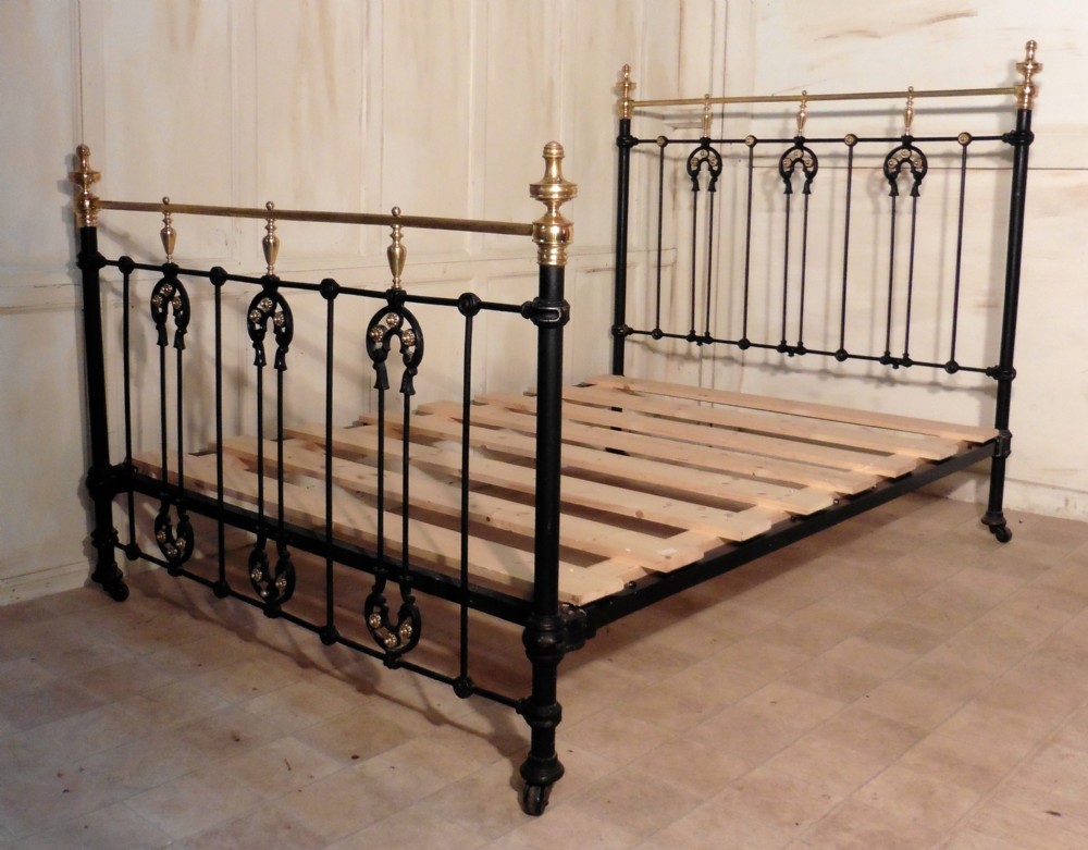Victorian Art Nouveau Brass and Iron Double Bed