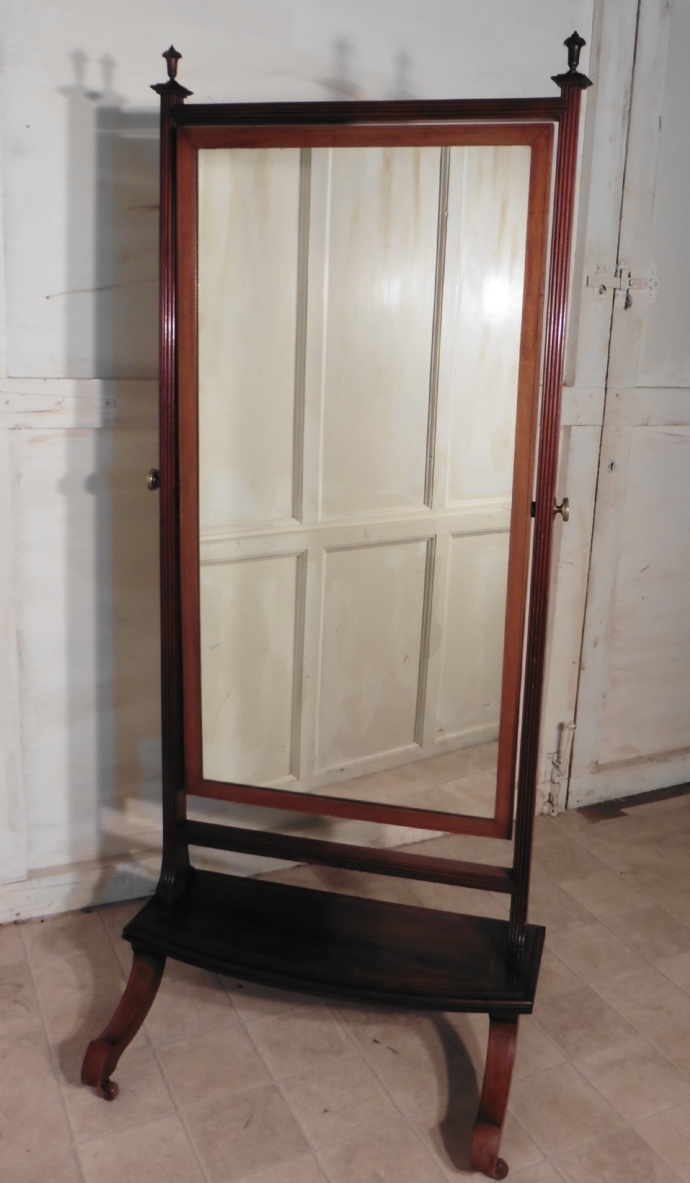 Edwardian Inlaid Mahogany Cheval Mirror