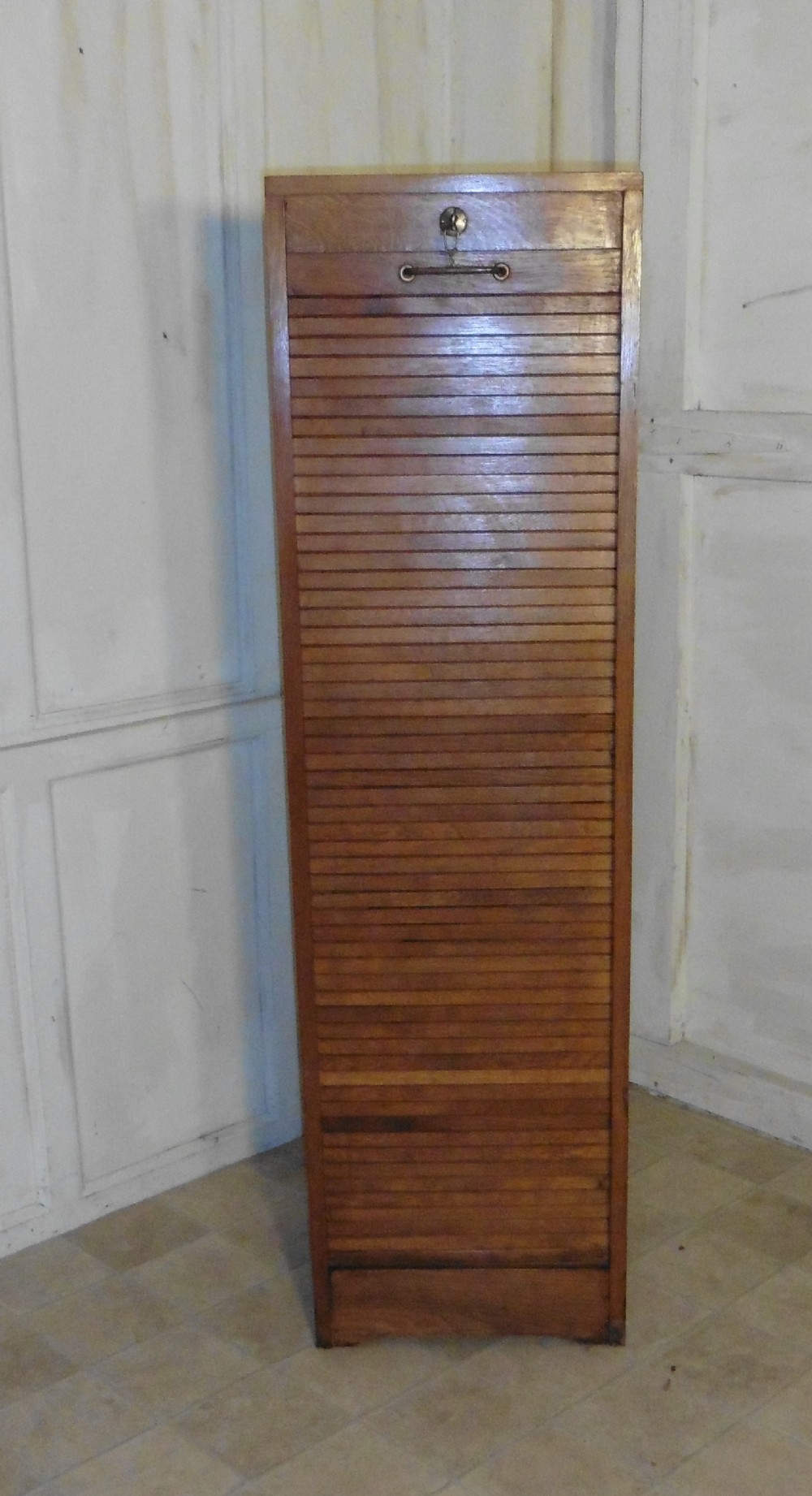 A French Tambour Fronted Oak Art Deco Filing Cabinet