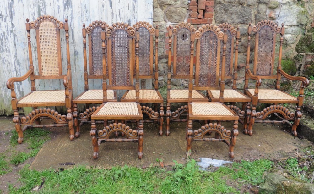 Set of 8 Gothic Oak Dining Chairs in the Jacobean Style