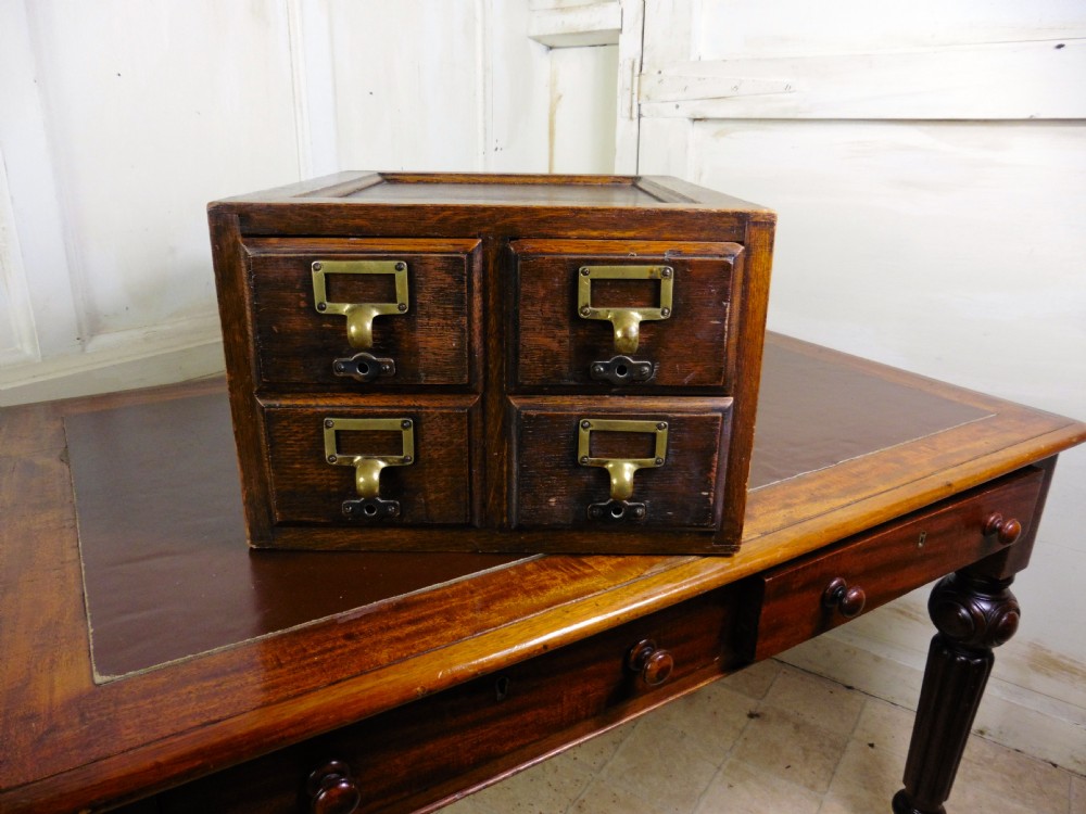 Oak 4 Drawer Card Index Filing Cabinet