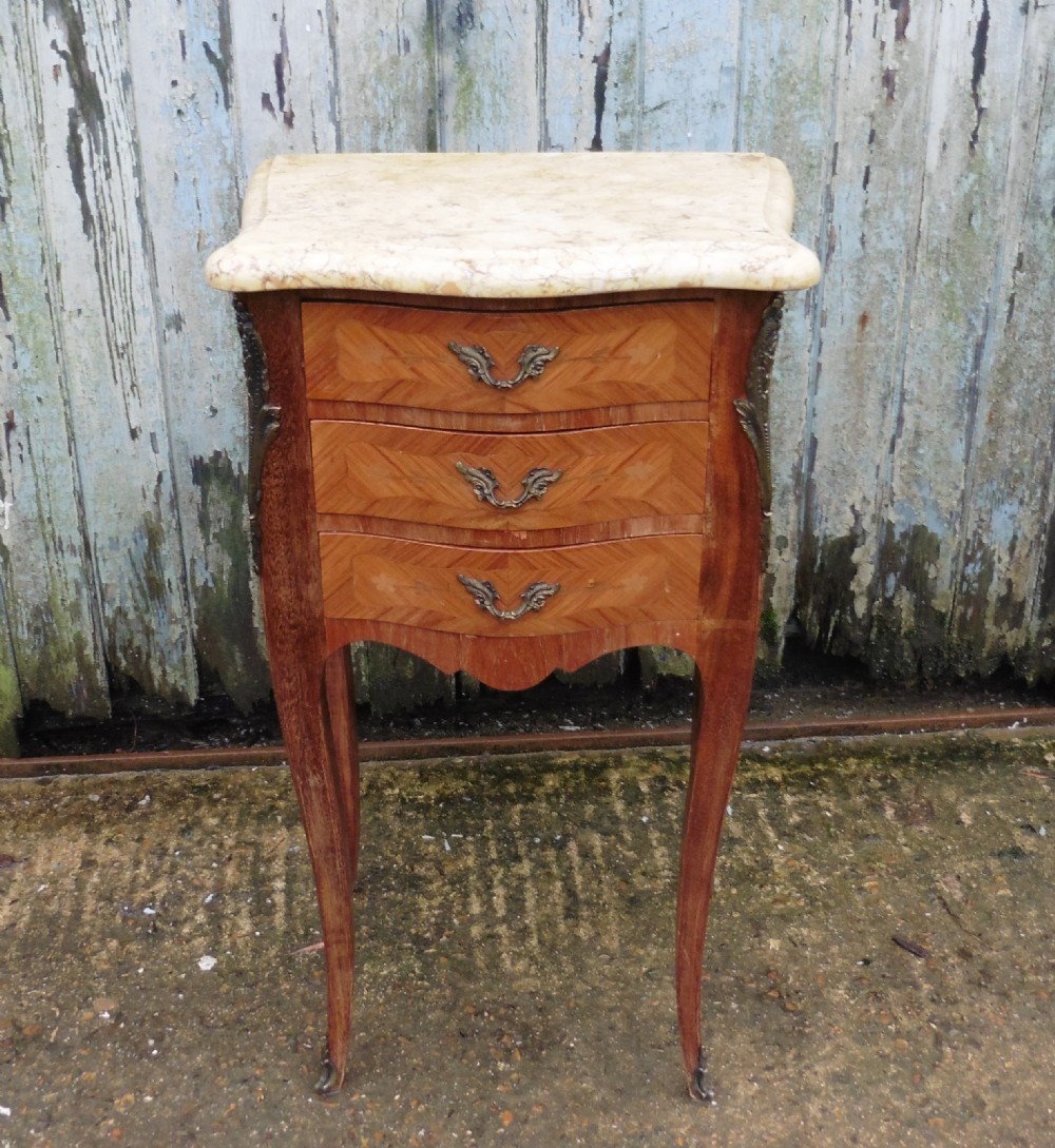  French Marquetry and Marble Bedside Cupboard
