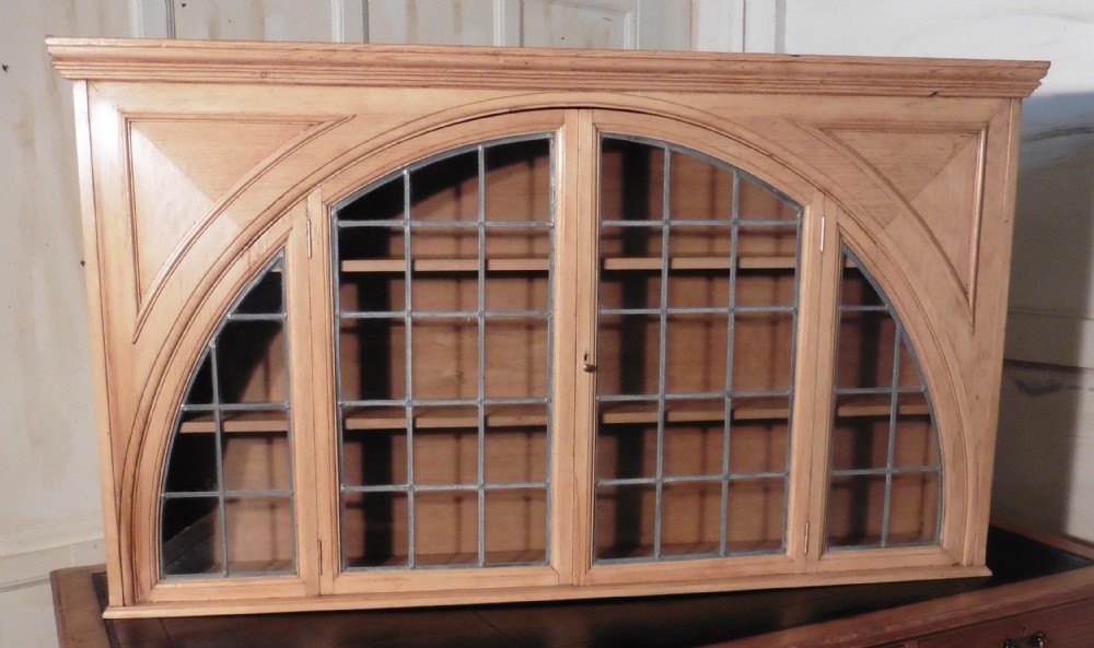 Unusual Arts & Crafts Leaded Glass Pine Cupboard 