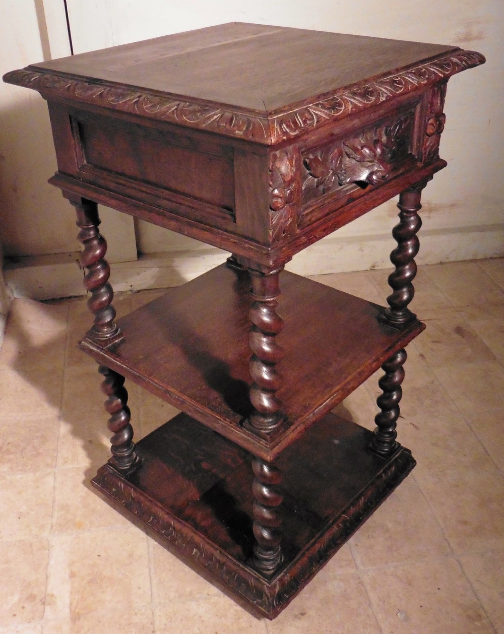A Victorian Carved Oak Etagere or Occasional Table