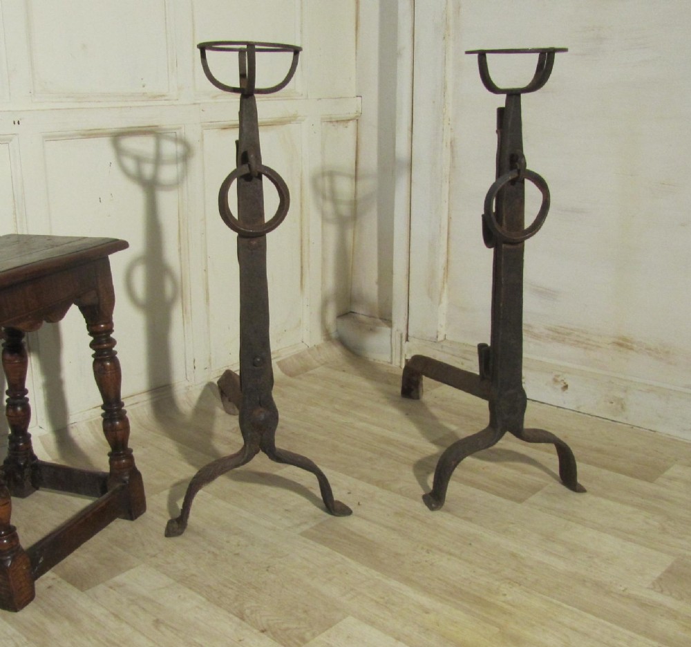 An Enormous Pair of 18th Century French Iron Andirons or Fire Dogs