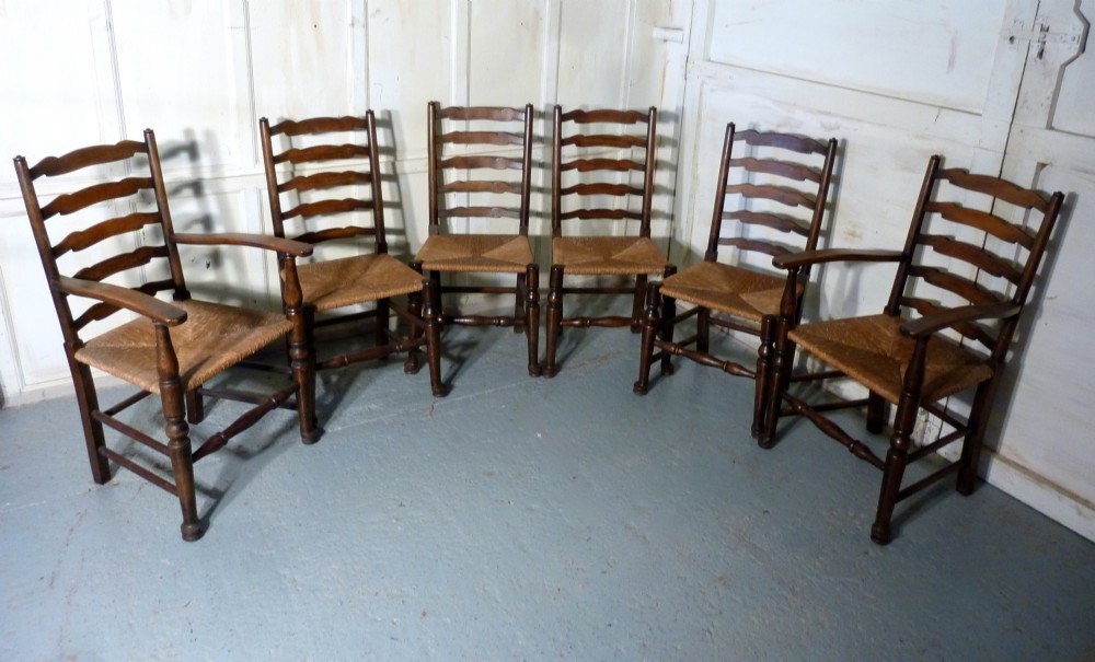 A Good Set of 6 Farmhouse Ladder Back Dining Chairs