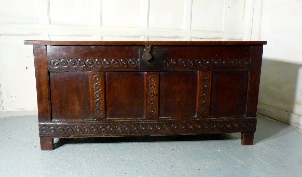 A Large 17th Century Carved Oak Coffer