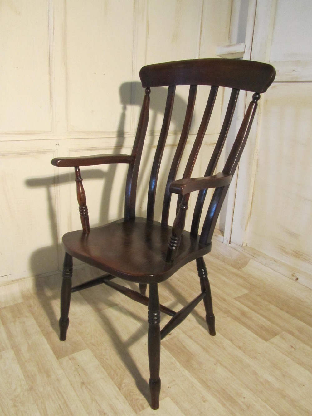 Victorian Beech and Elm Slat Back Carver Chair