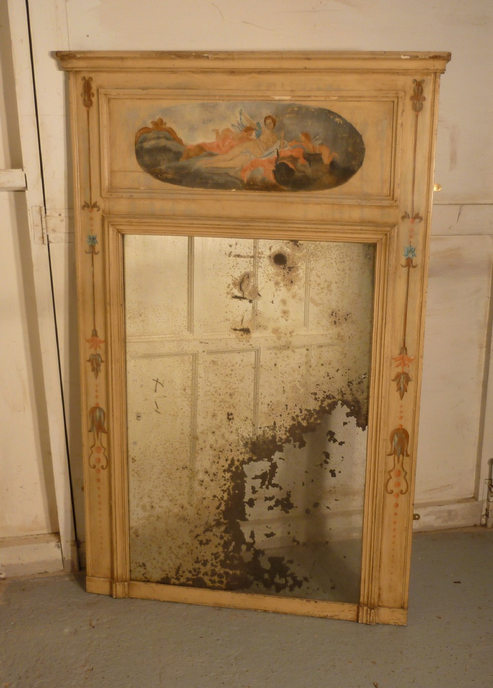 Large French Shabby Trumeau Style Console Mirror
