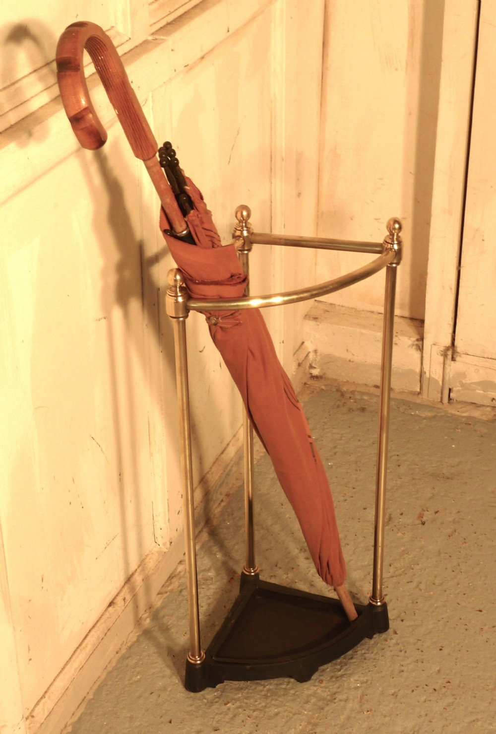 A Victorian Brass and Cast Iron Corner Stick Stand or Umbrella Stand