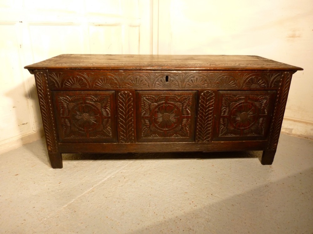 Large 18th Century Carved Oak Coffer