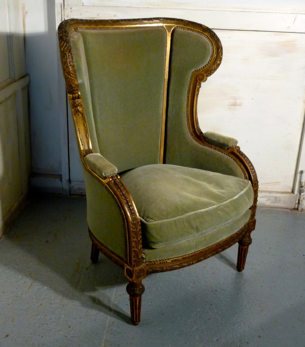 19th Century French Carved, Gilt Wing Arm Chair