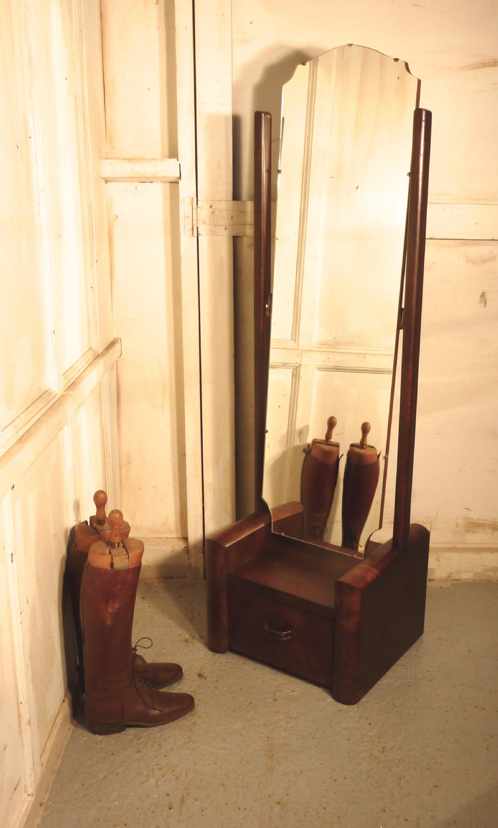 Art Deco Walnut Cheval Mirror  