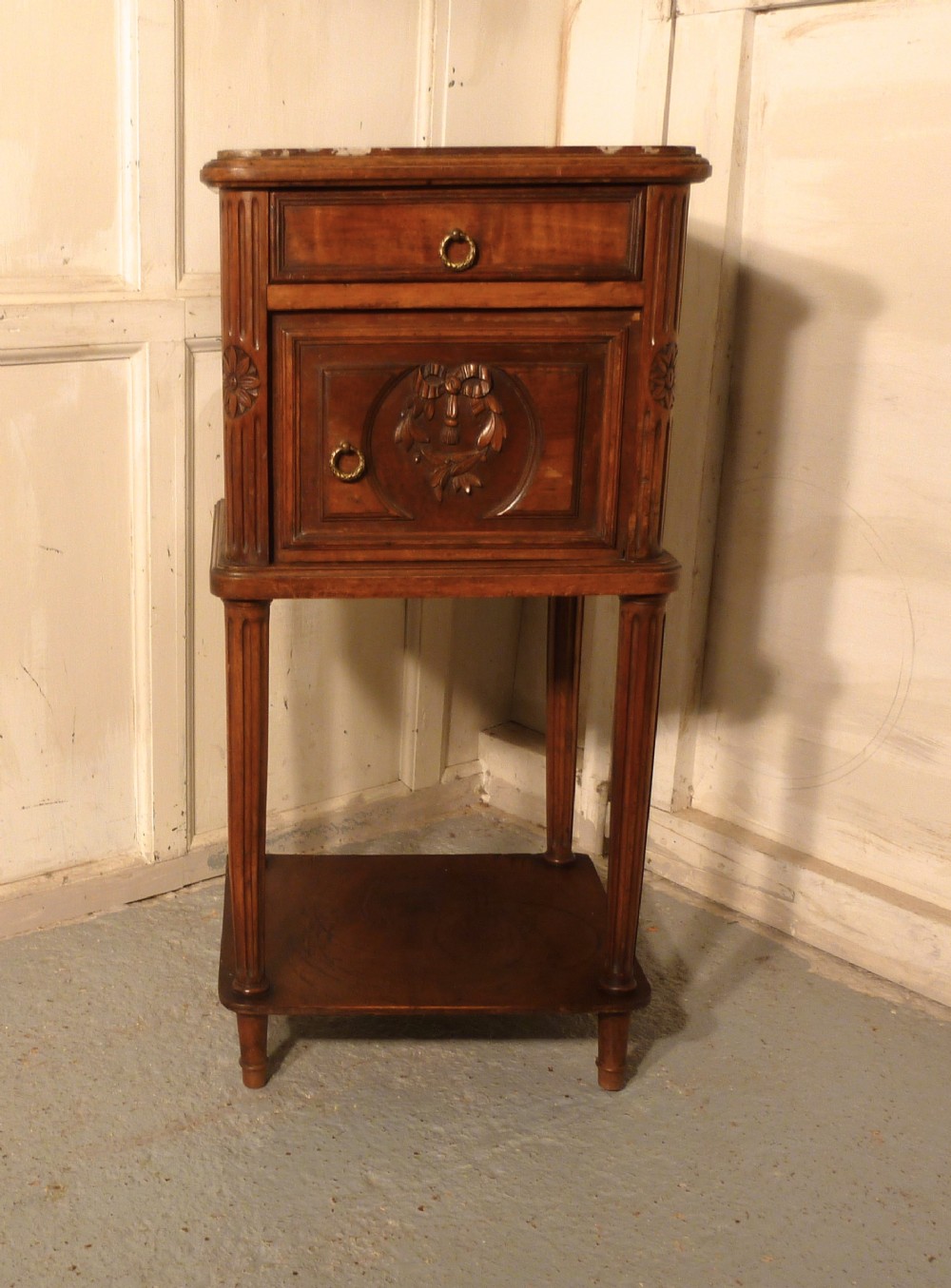 French Empire Style Walnut Bedside Cabinet