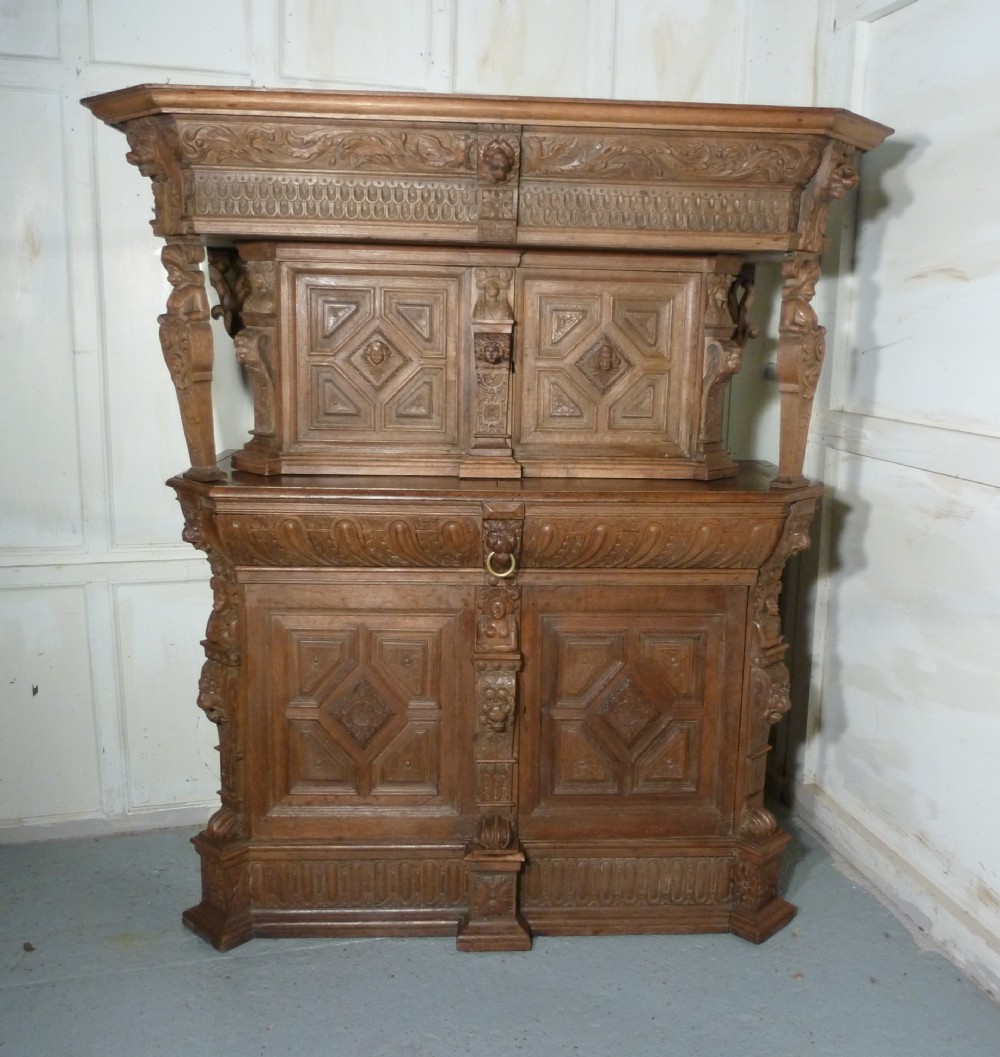 Early Carved Oak Livery or Hall Cupboard  