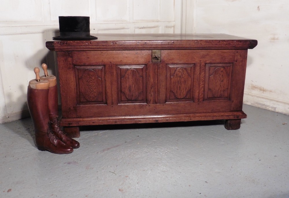 A Heavy French Panelled Oak Coffer