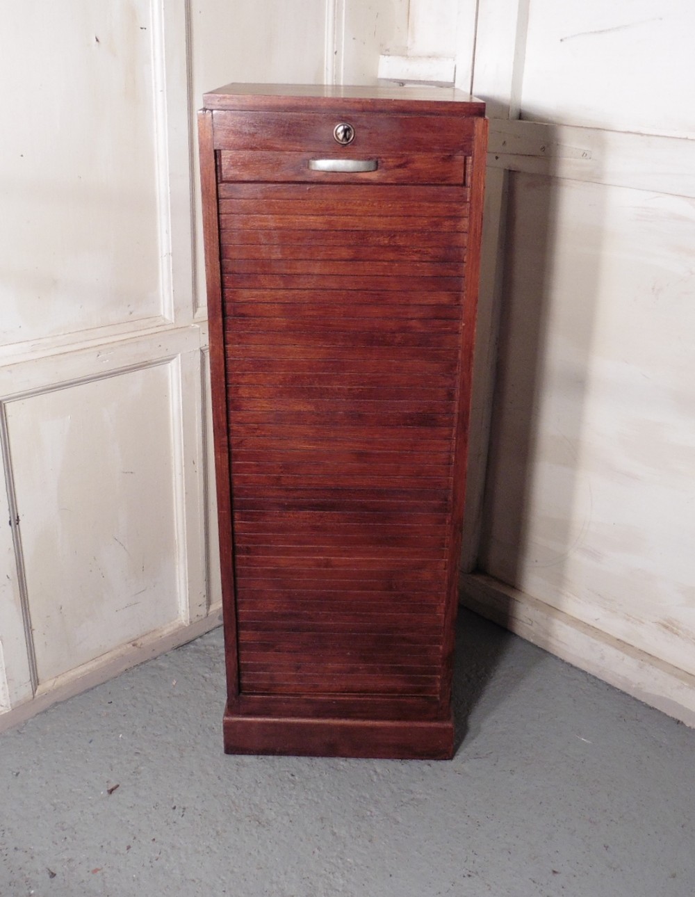 French Tambour Oak Art Deco Filing Cabinet 
