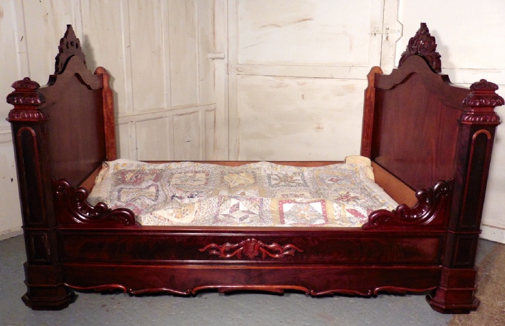 French Flame Mahogany and Walnut Sleigh Bed or Empire Style Day Bed