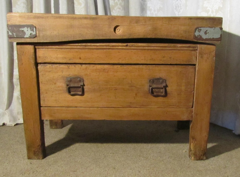 Vintage Butchers Block on Original Pine Table, Kitchen Island