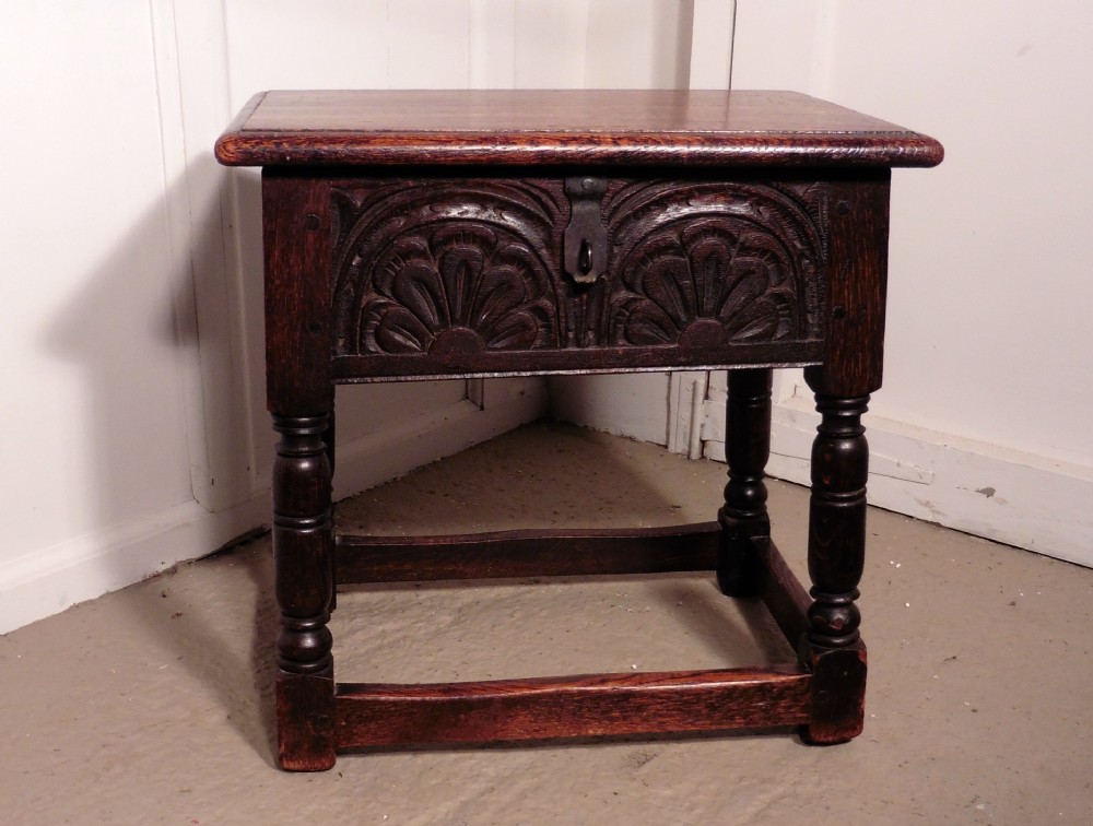 An Oak Joint Coffin Stool, Occasional Table, Sewing Box