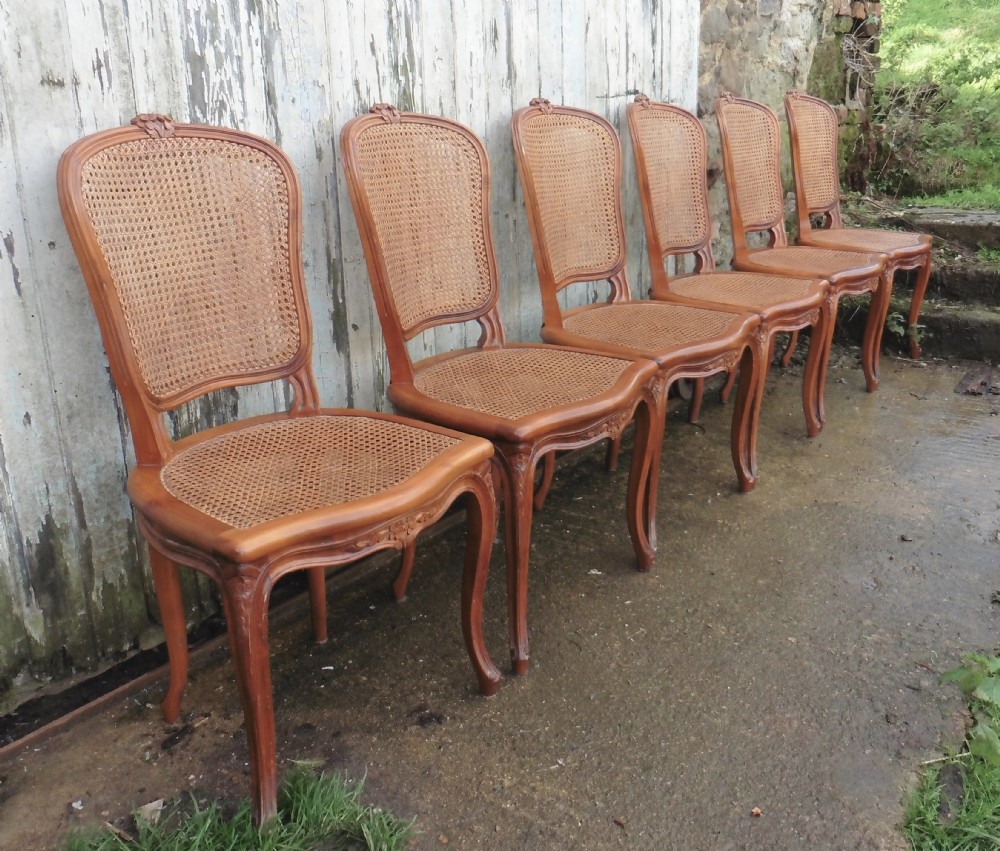 Set of 6 French Empire Style Cherry Bergère Dining Chairs