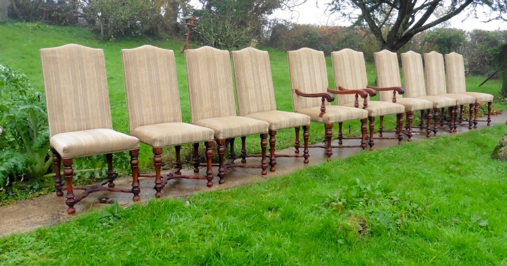 Set of 10 Elizabethan Oak Dining Chairs