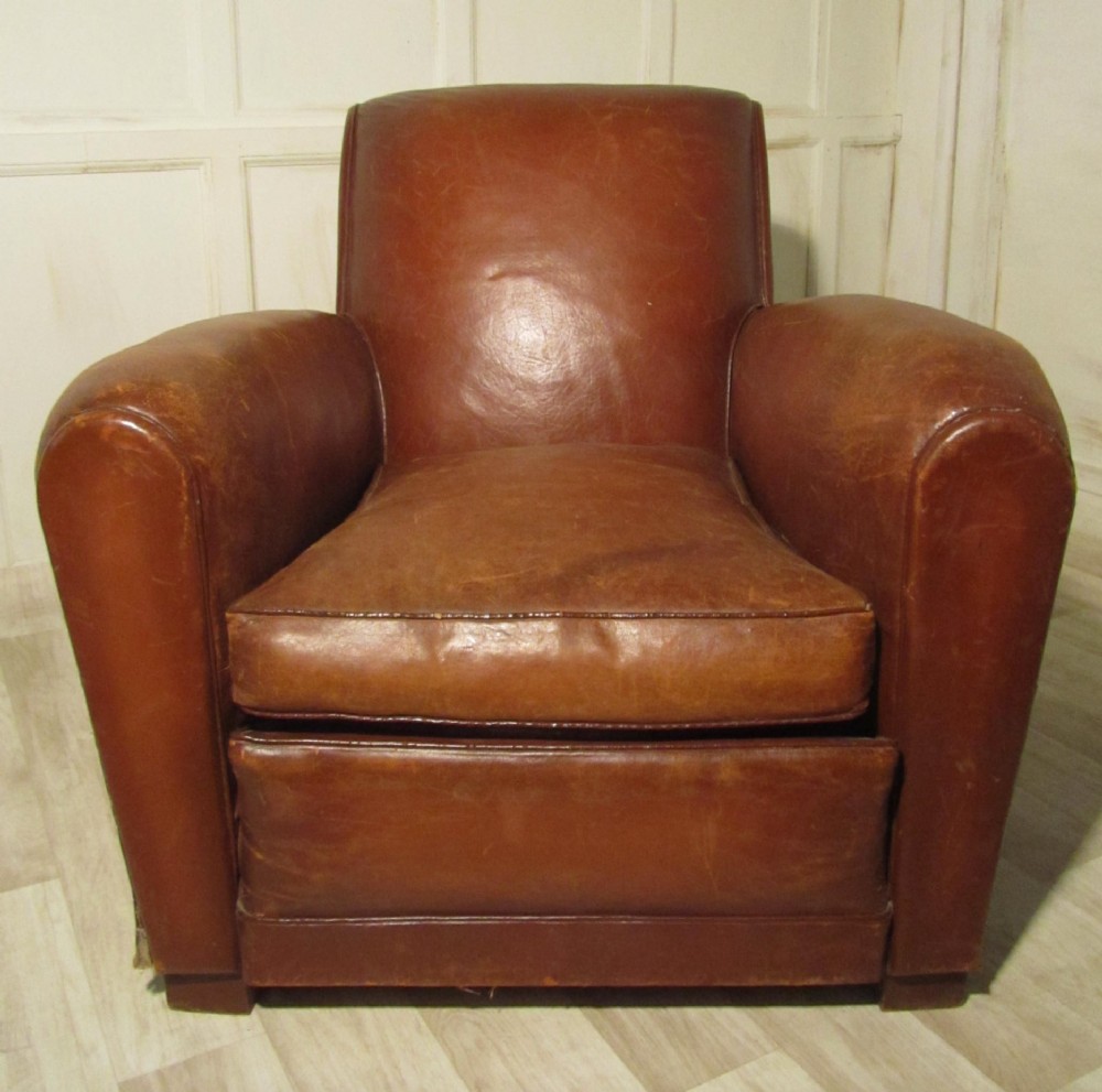 A French shabby Leather Art Deco Club Chair