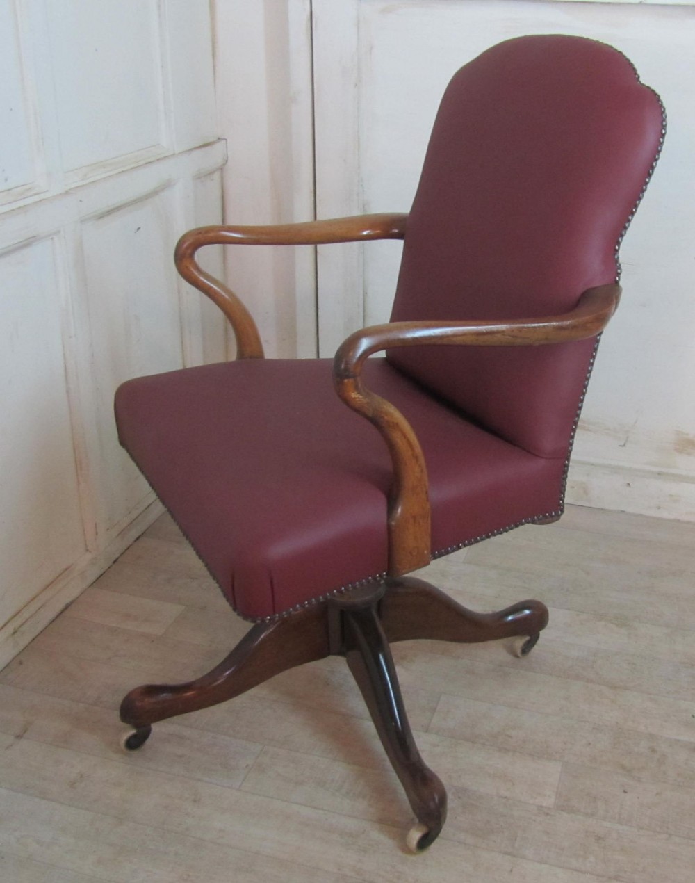 Edwardian Mahogany and Leather Office or Desk Chair