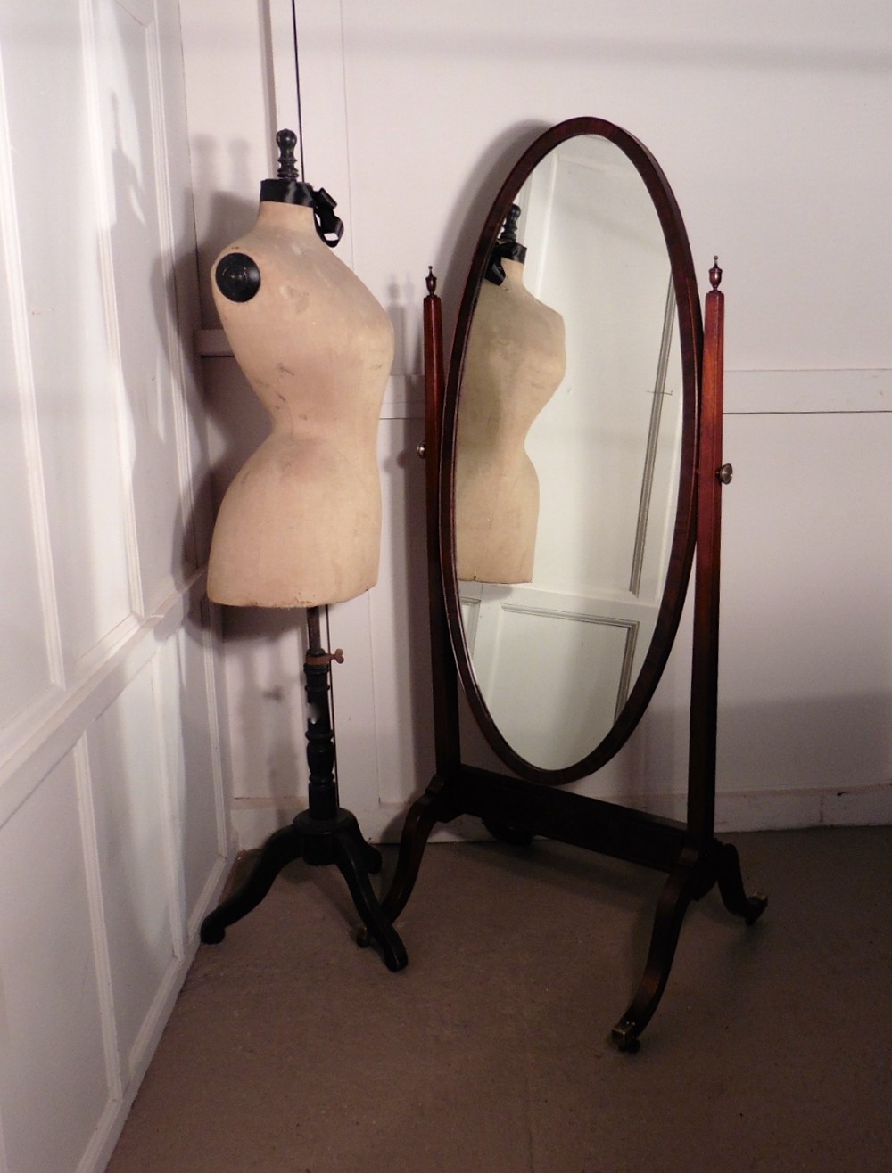 Edwardian Mahogany Oval Cheval Mirror