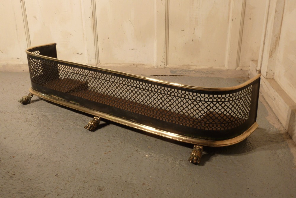 Victorian Brass and Iron Club Fender or Nursery Guard and Trivet