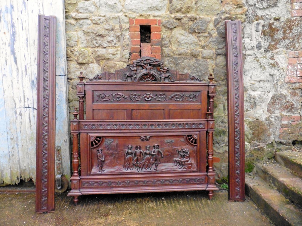French Carved Oak Marriage Double Bed