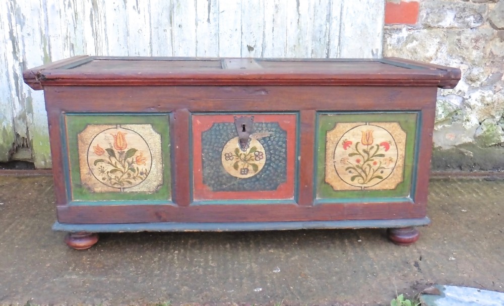 Large European Painted Marriage Chest