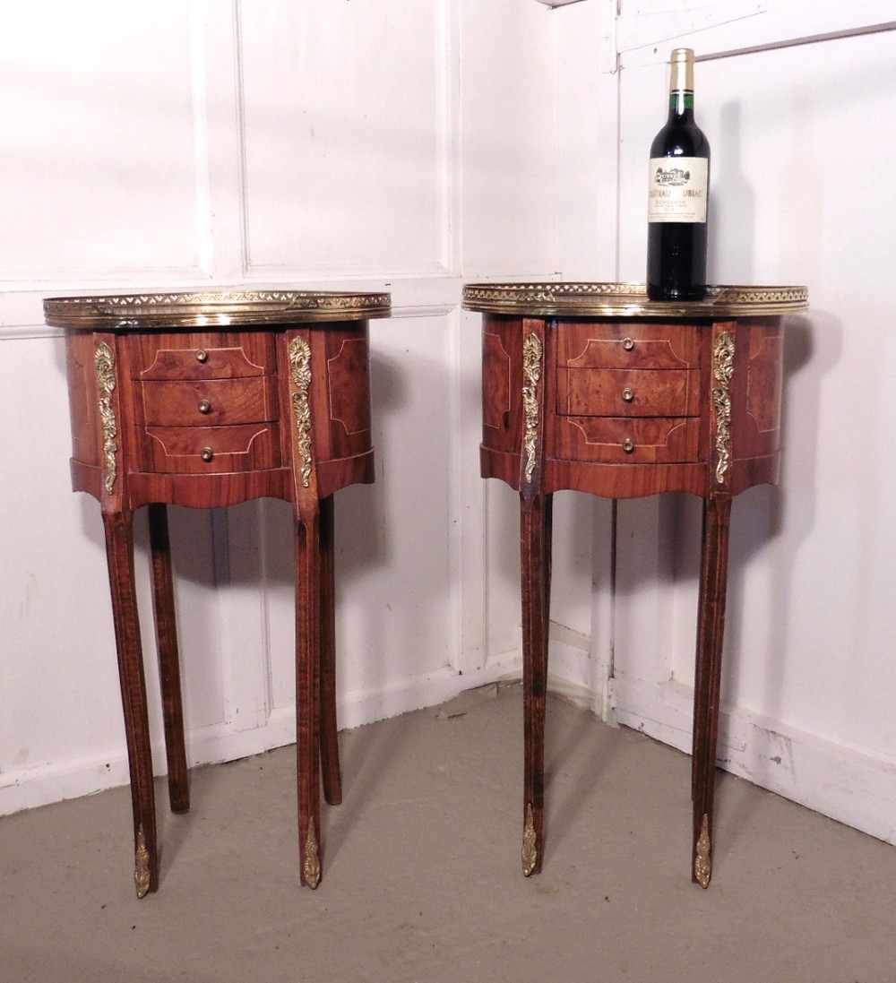 A Pair of French 19th Century Inlaid Side Tables or Bedside Cabinets  