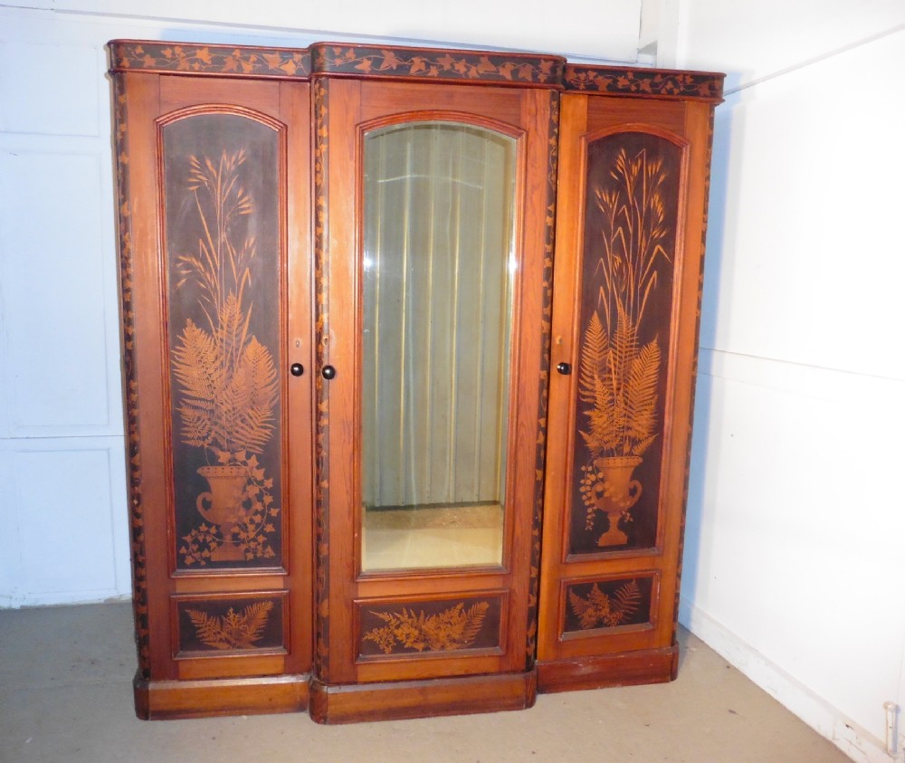 Victorian Pine Decorated Arts & Crafts Wardrobe  