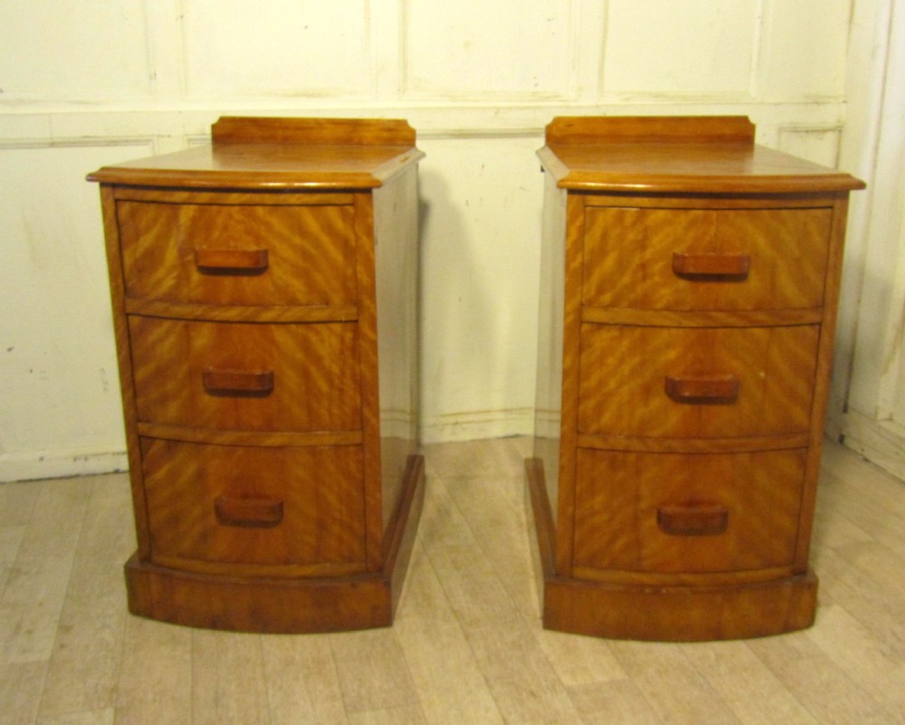 A Pair of Satin Birch Art Deco Bedside Cupboards, Cabinets