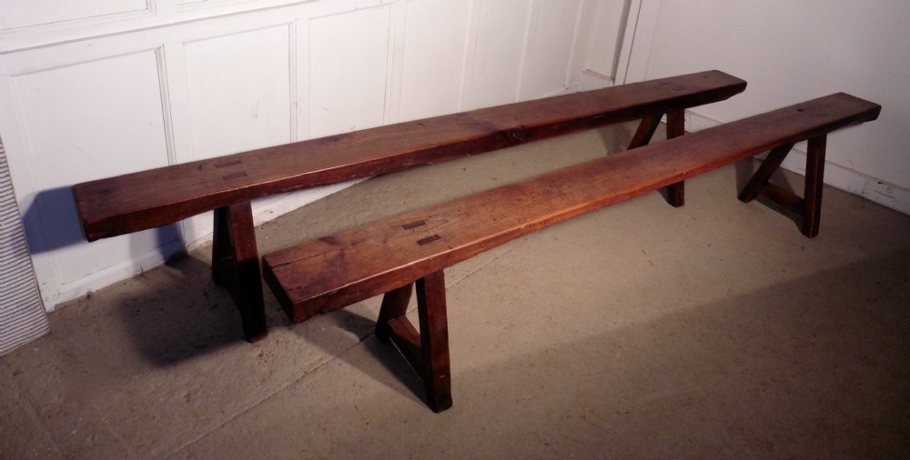 A Lovely Pair of Old French Elm Farmhouse Kitchen Benches
