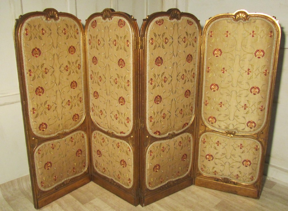 French Gilt Wood and Silk Rococo Dressing Screen