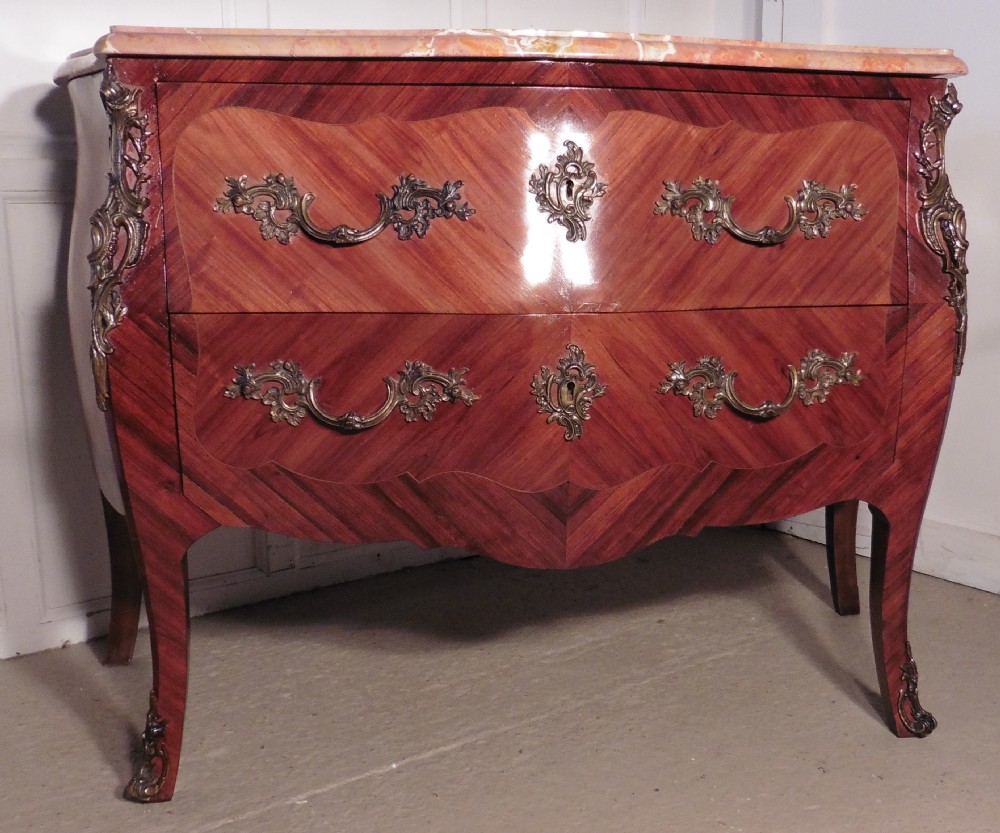 Large French Louis XV Style Bombe Commode, Chest of Drawers