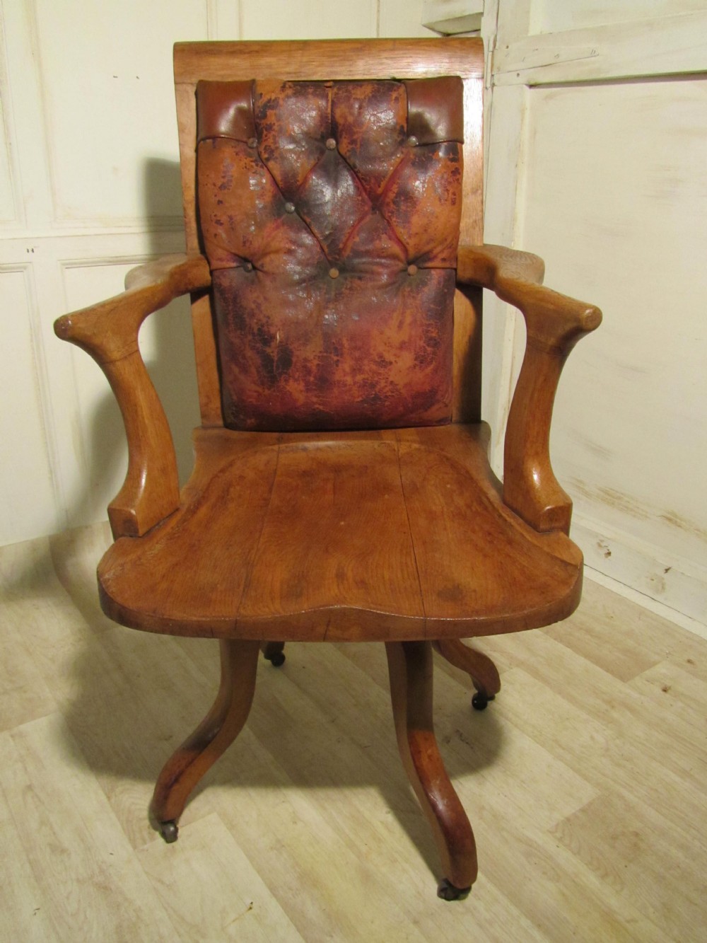 A Large Shabby Oak and Leather, Office Chair or Desk Chair 