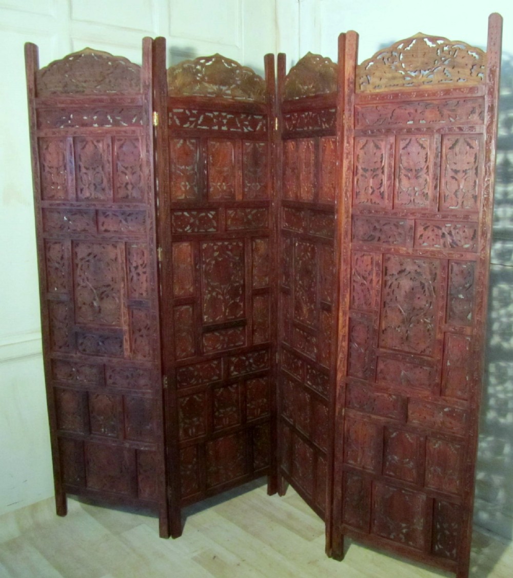 Large Carved 4 Fold Screen
