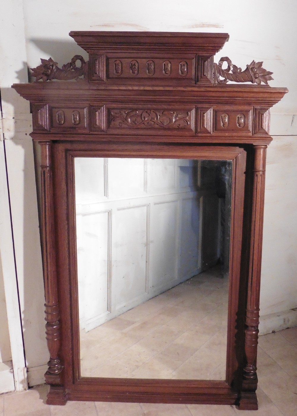 Large French Carved Oak Wall Mirror