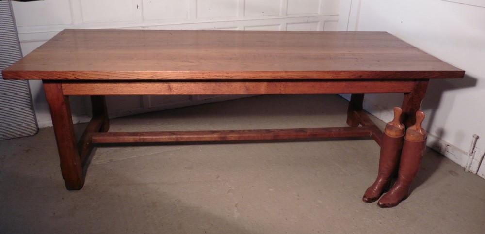 A Long French Farmhouse Golden Oak Dining Table from Brittany
