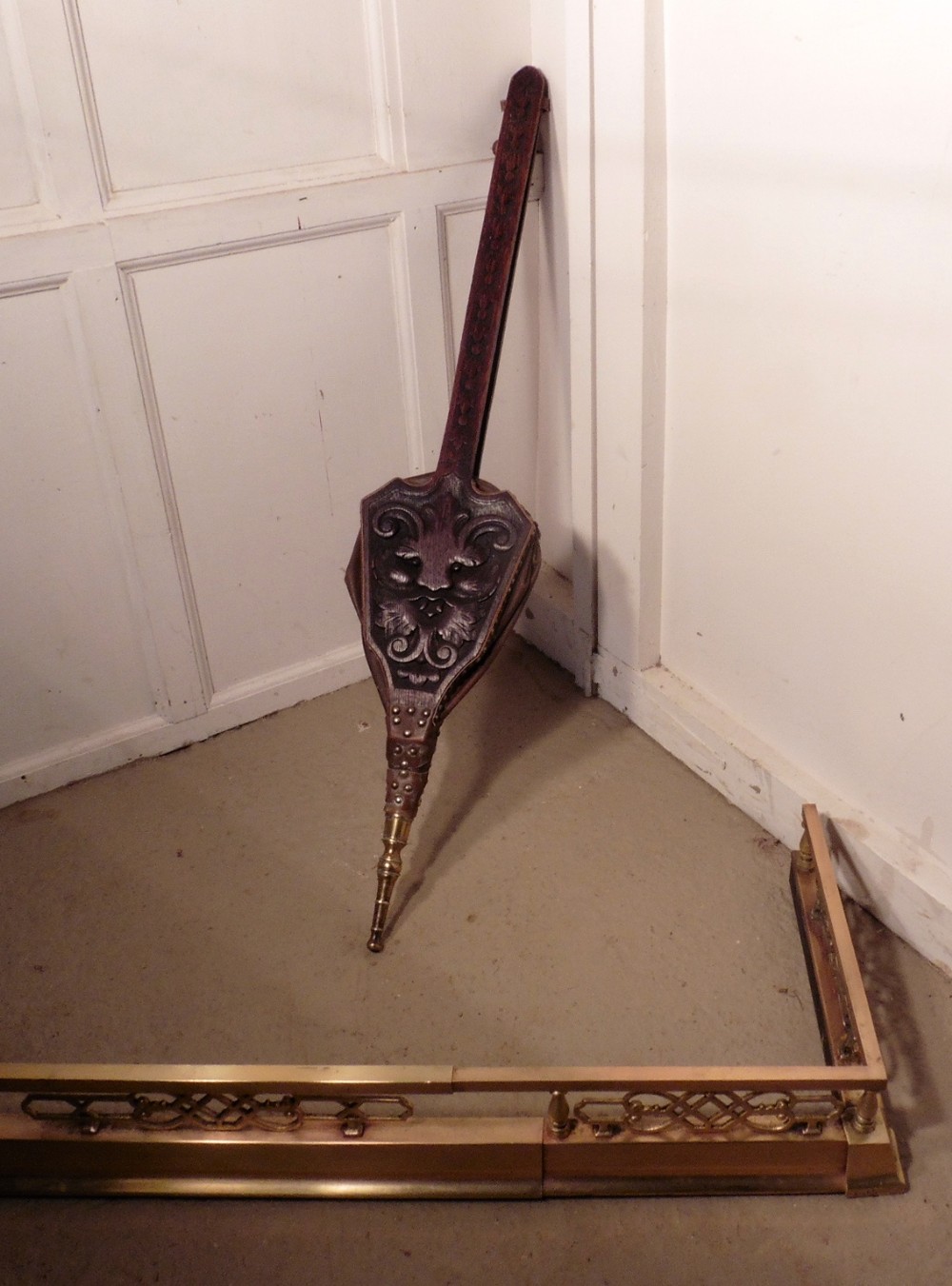 A Pair of  Large 19th Century Carved Green Man Oak Bellows