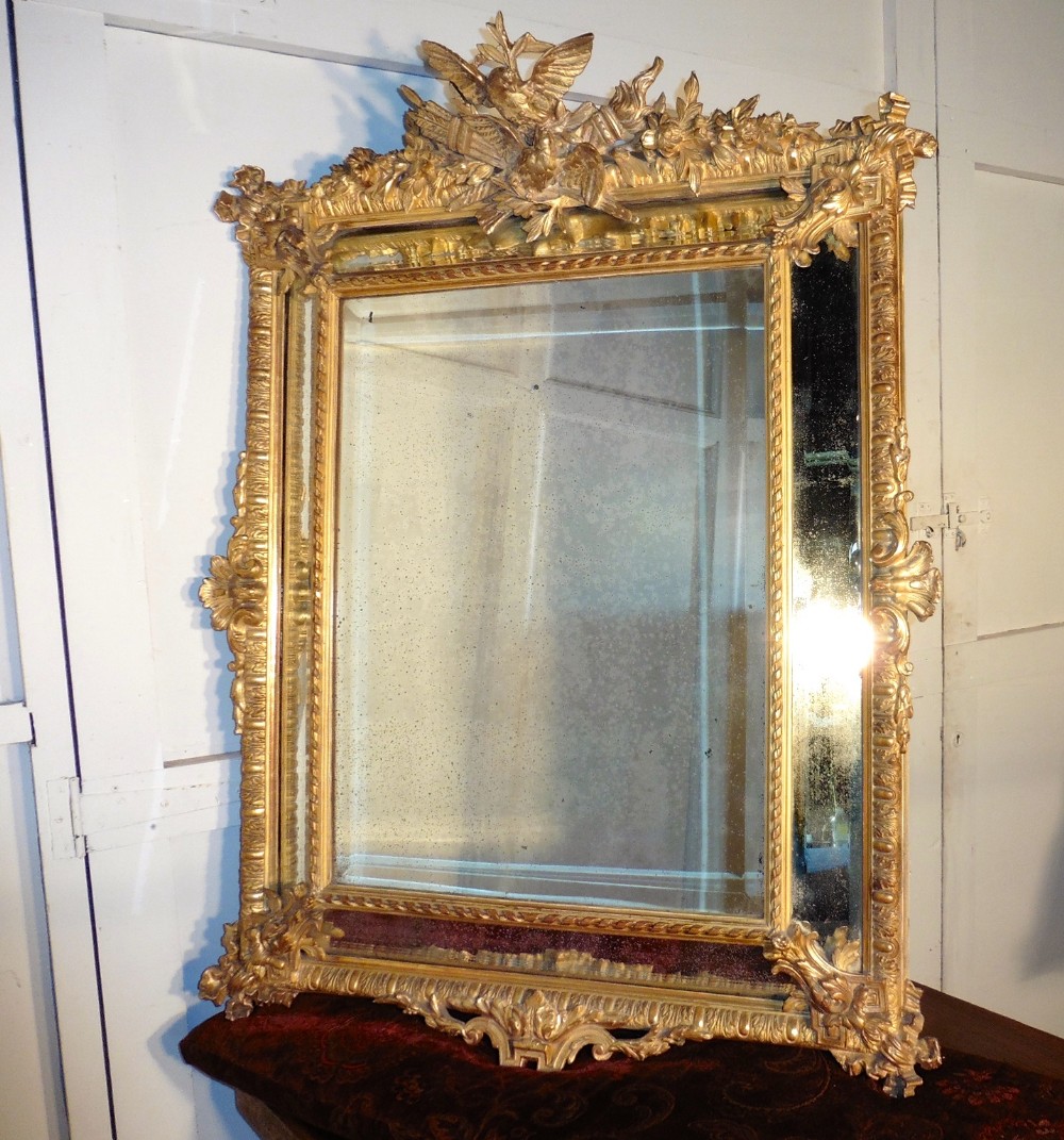 Large Shabby Gilt Napoleon III French Cushion Mirror