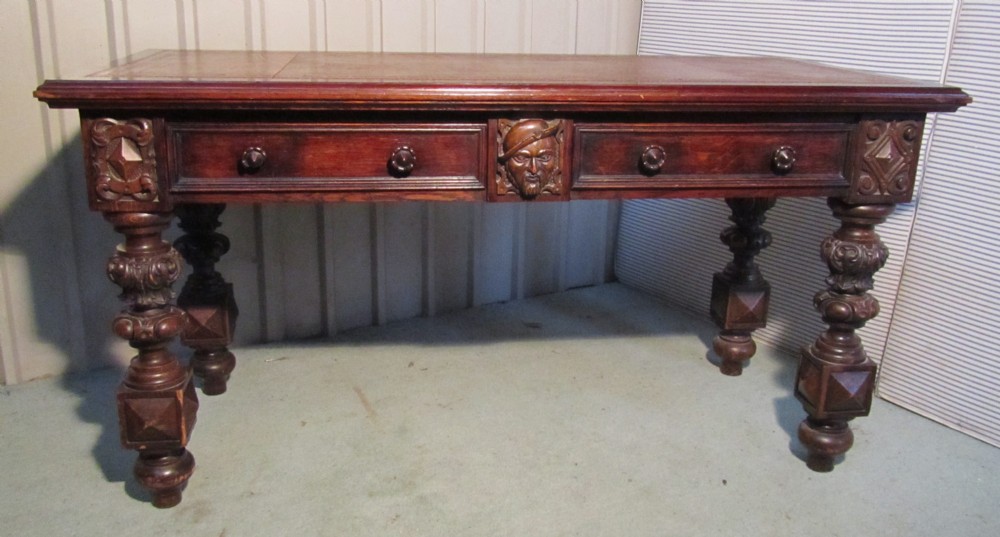 A Victorian Carved Oak Desk 0r Writing Table