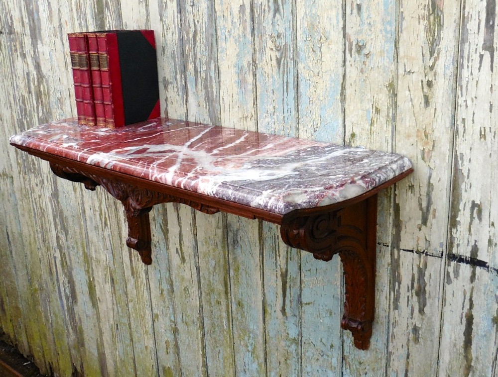 Charming, Carved French Walnut Hall Table, Wall Shelf